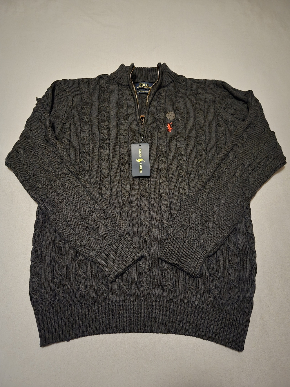 Polo Ralph Lauren Men’s Dark Grey Cable-Knit Quarter-Zip Sweater 2XL NWT
